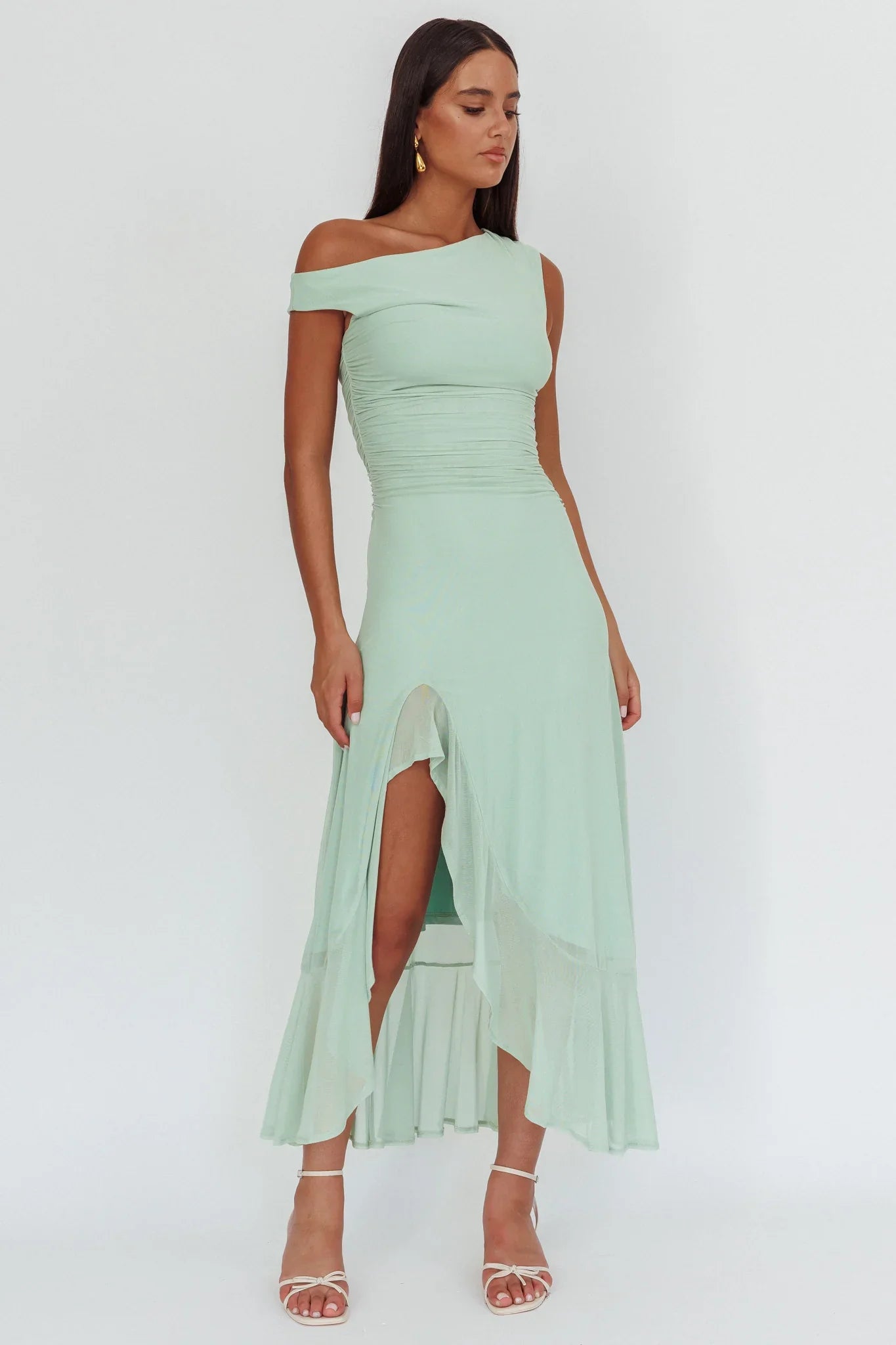 Moonlit Magic Asymmetric Neckline Maxi Dress Light Yello